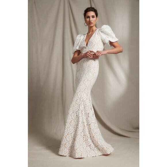 NWT Rebecca Vallance Floria Lace Bow Short Sleeve Wedding Gown Dress US size 6 - Picture 1 of 15